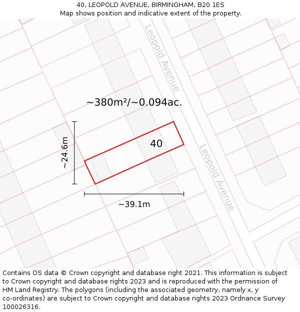 40, LEOPOLD AVENUE, BIRMINGHAM, B20 1ES: Plot and title map