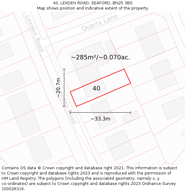 40, LEXDEN ROAD, SEAFORD, BN25 3BS: Plot and title map