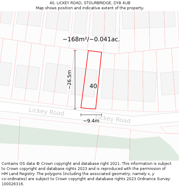 40, LICKEY ROAD, STOURBRIDGE, DY8 4UB: Plot and title map