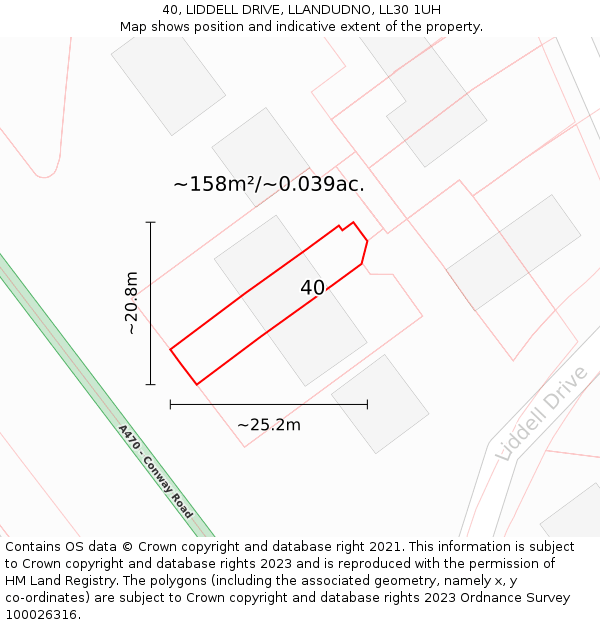 40, LIDDELL DRIVE, LLANDUDNO, LL30 1UH: Plot and title map