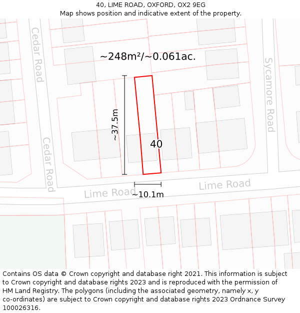 40, LIME ROAD, OXFORD, OX2 9EG: Plot and title map