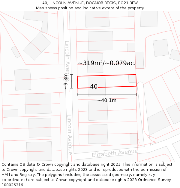 40, LINCOLN AVENUE, BOGNOR REGIS, PO21 3EW: Plot and title map