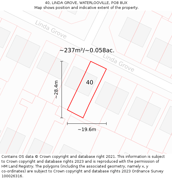 40, LINDA GROVE, WATERLOOVILLE, PO8 8UX: Plot and title map