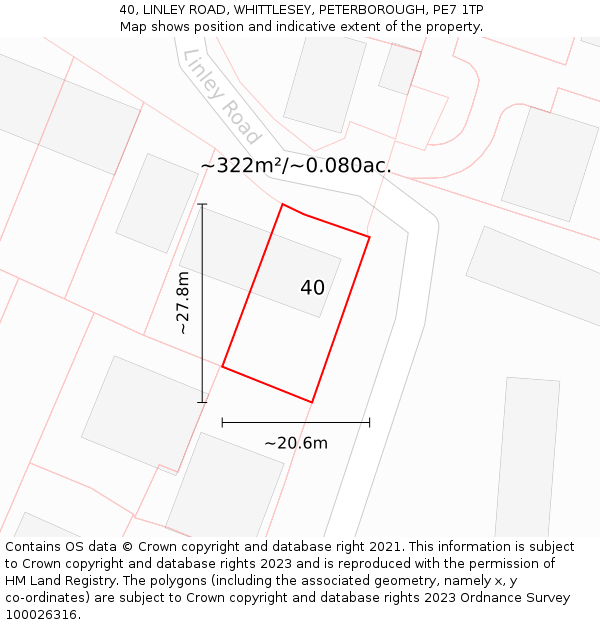 40, LINLEY ROAD, WHITTLESEY, PETERBOROUGH, PE7 1TP: Plot and title map