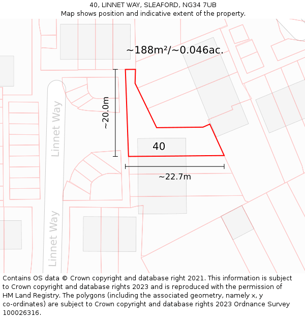 40, LINNET WAY, SLEAFORD, NG34 7UB: Plot and title map