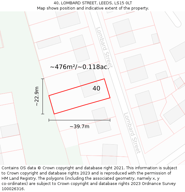 40, LOMBARD STREET, LEEDS, LS15 0LT: Plot and title map