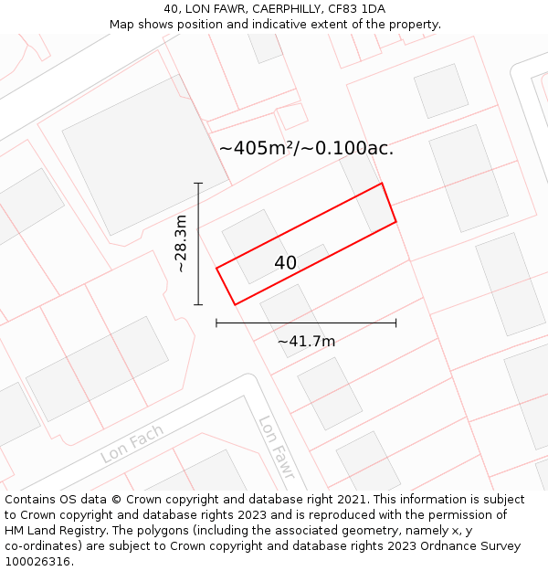 40, LON FAWR, CAERPHILLY, CF83 1DA: Plot and title map