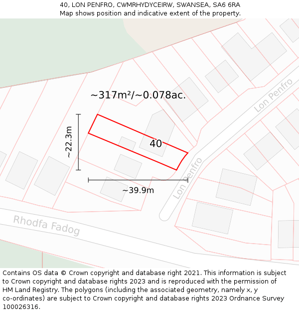 40, LON PENFRO, CWMRHYDYCEIRW, SWANSEA, SA6 6RA: Plot and title map