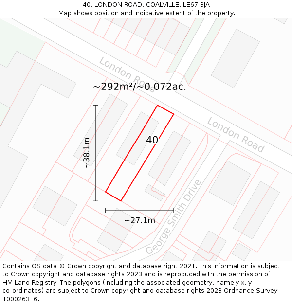 40, LONDON ROAD, COALVILLE, LE67 3JA: Plot and title map