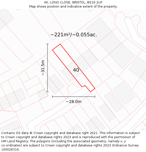 40, LONG CLOSE, BRISTOL, BS16 2UF: Plot and title map