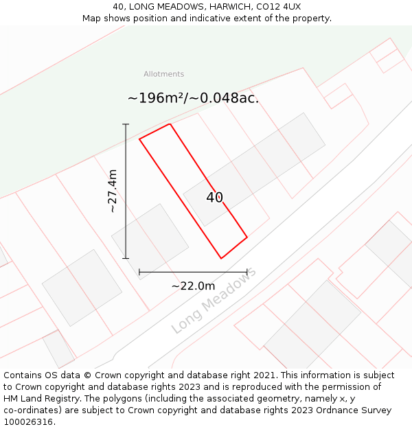 40, LONG MEADOWS, HARWICH, CO12 4UX: Plot and title map