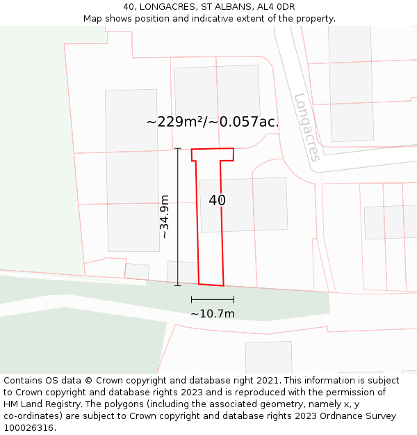 40, LONGACRES, ST ALBANS, AL4 0DR: Plot and title map