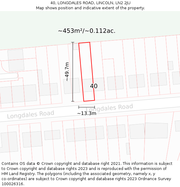 40, LONGDALES ROAD, LINCOLN, LN2 2JU: Plot and title map