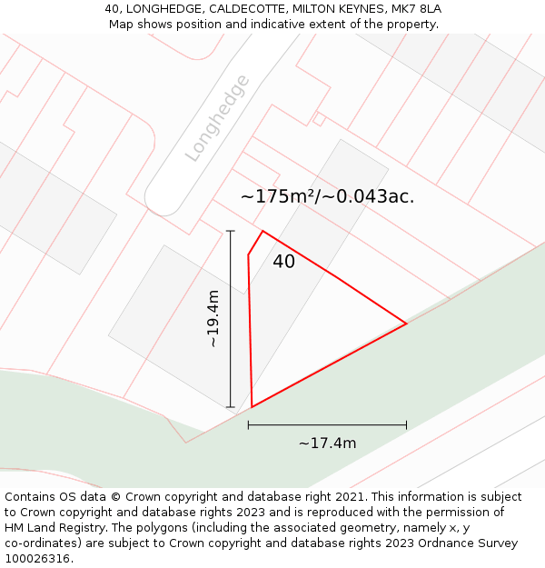 40, LONGHEDGE, CALDECOTTE, MILTON KEYNES, MK7 8LA: Plot and title map