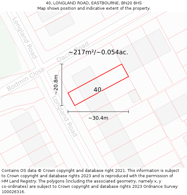 40, LONGLAND ROAD, EASTBOURNE, BN20 8HS: Plot and title map