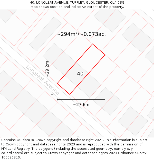 40, LONGLEAT AVENUE, TUFFLEY, GLOUCESTER, GL4 0SG: Plot and title map