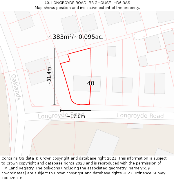 40, LONGROYDE ROAD, BRIGHOUSE, HD6 3AS: Plot and title map