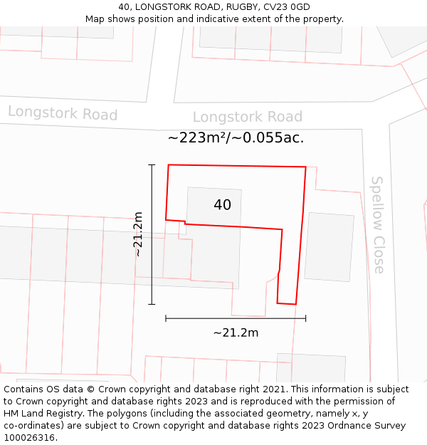 40, LONGSTORK ROAD, RUGBY, CV23 0GD: Plot and title map