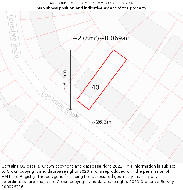 40, LONSDALE ROAD, STAMFORD, PE9 2RW: Plot and title map