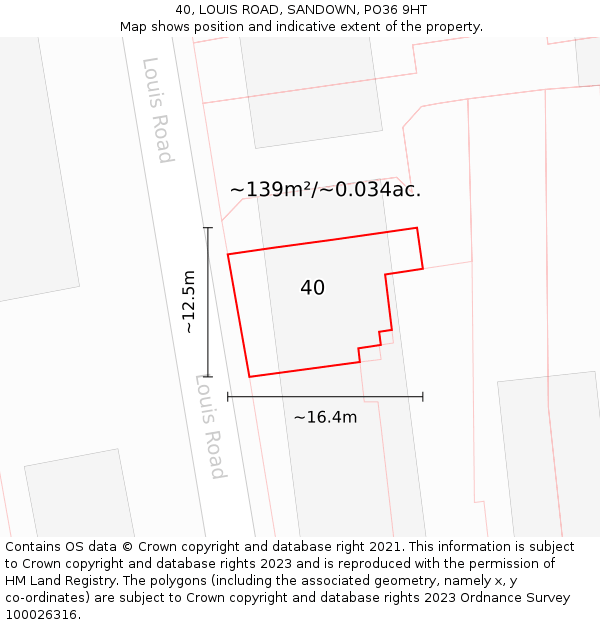 40, LOUIS ROAD, SANDOWN, PO36 9HT: Plot and title map