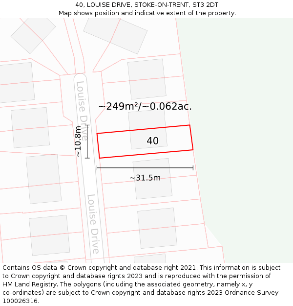 40, LOUISE DRIVE, STOKE-ON-TRENT, ST3 2DT: Plot and title map