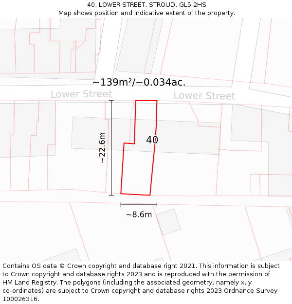 40, LOWER STREET, STROUD, GL5 2HS: Plot and title map