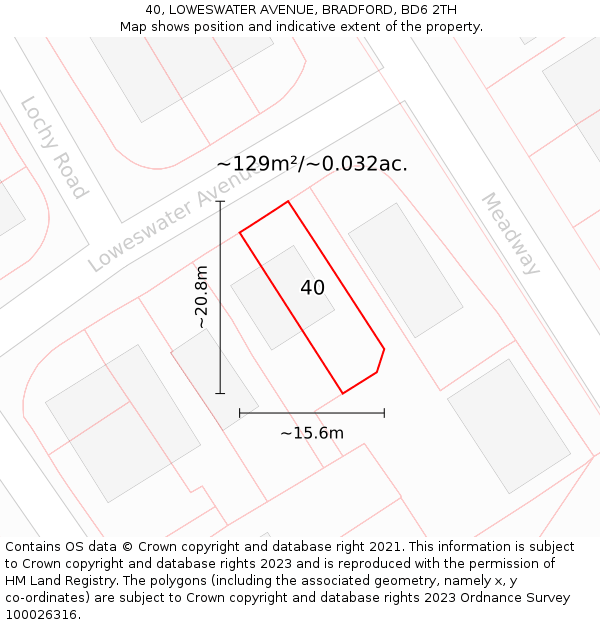 40, LOWESWATER AVENUE, BRADFORD, BD6 2TH: Plot and title map