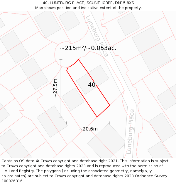 40, LUNEBURG PLACE, SCUNTHORPE, DN15 8XS: Plot and title map