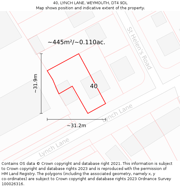 40, LYNCH LANE, WEYMOUTH, DT4 9DL: Plot and title map