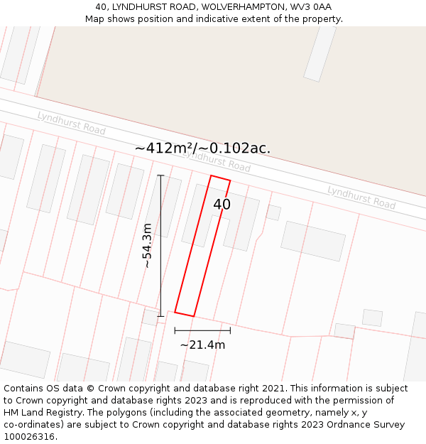 40, LYNDHURST ROAD, WOLVERHAMPTON, WV3 0AA: Plot and title map