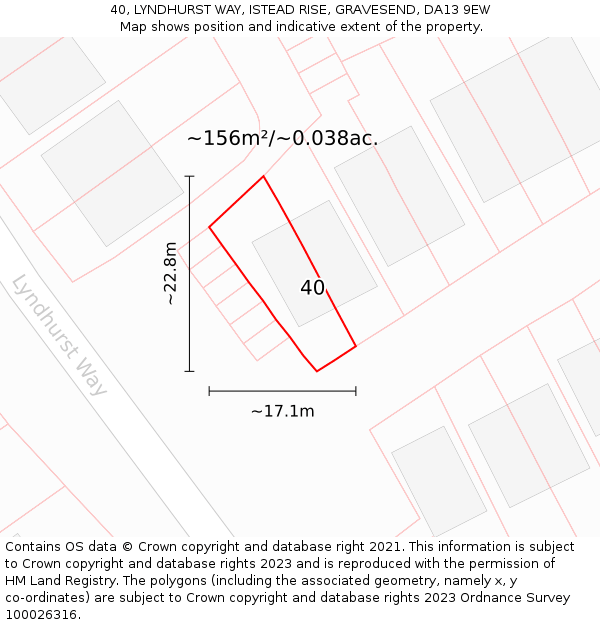 40, LYNDHURST WAY, ISTEAD RISE, GRAVESEND, DA13 9EW: Plot and title map