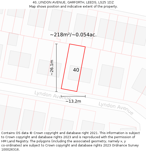 40, LYNDON AVENUE, GARFORTH, LEEDS, LS25 1DZ: Plot and title map