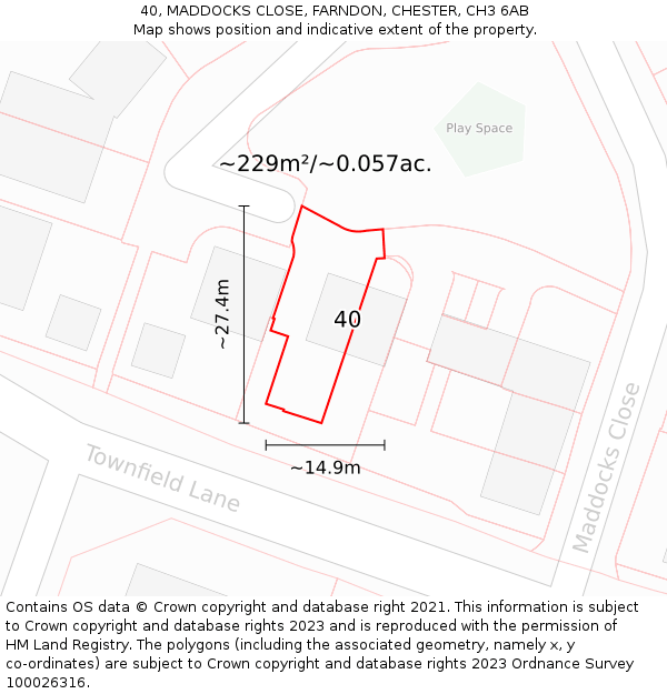 40, MADDOCKS CLOSE, FARNDON, CHESTER, CH3 6AB: Plot and title map