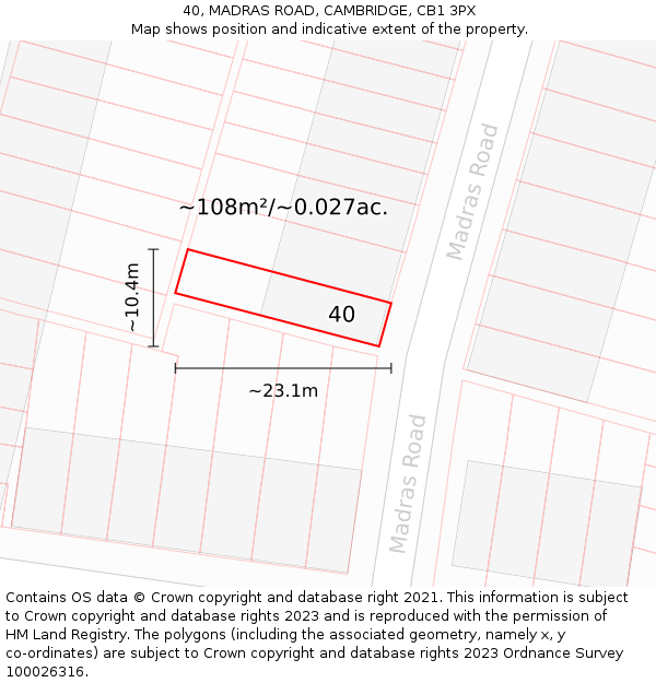 40, MADRAS ROAD, CAMBRIDGE, CB1 3PX: Plot and title map