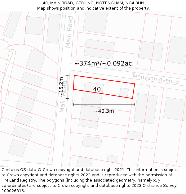 40, MAIN ROAD, GEDLING, NOTTINGHAM, NG4 3HN: Plot and title map