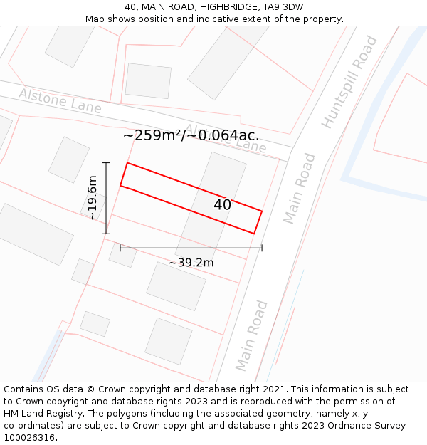 40, MAIN ROAD, HIGHBRIDGE, TA9 3DW: Plot and title map