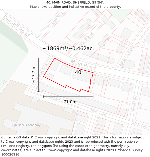 40, MAIN ROAD, SHEFFIELD, S9 5HN: Plot and title map