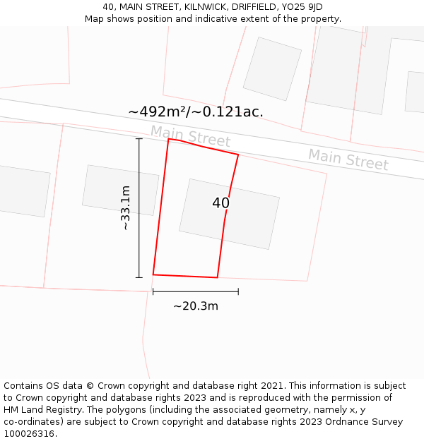 40, MAIN STREET, KILNWICK, DRIFFIELD, YO25 9JD: Plot and title map