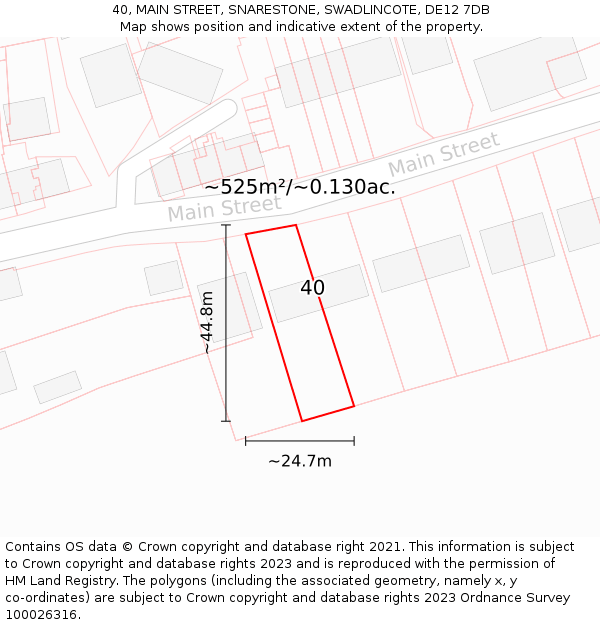 40, MAIN STREET, SNARESTONE, SWADLINCOTE, DE12 7DB: Plot and title map