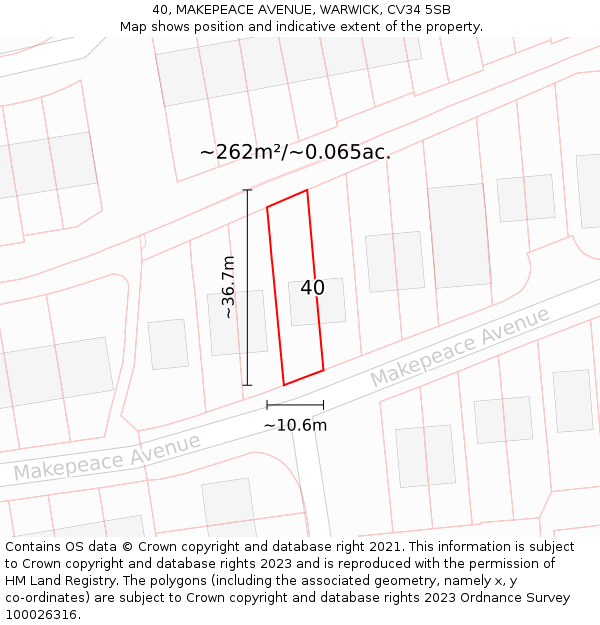 40, MAKEPEACE AVENUE, WARWICK, CV34 5SB: Plot and title map