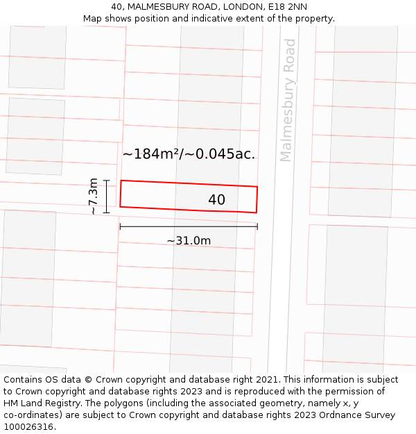 40, MALMESBURY ROAD, LONDON, E18 2NN: Plot and title map