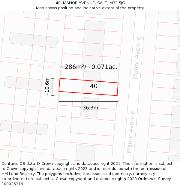 40, MANOR AVENUE, SALE, M33 5JG: Plot and title map