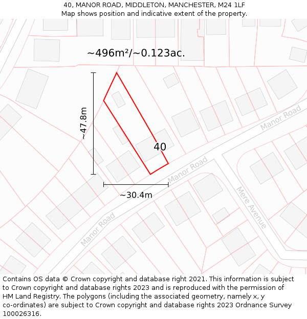 40, MANOR ROAD, MIDDLETON, MANCHESTER, M24 1LF: Plot and title map