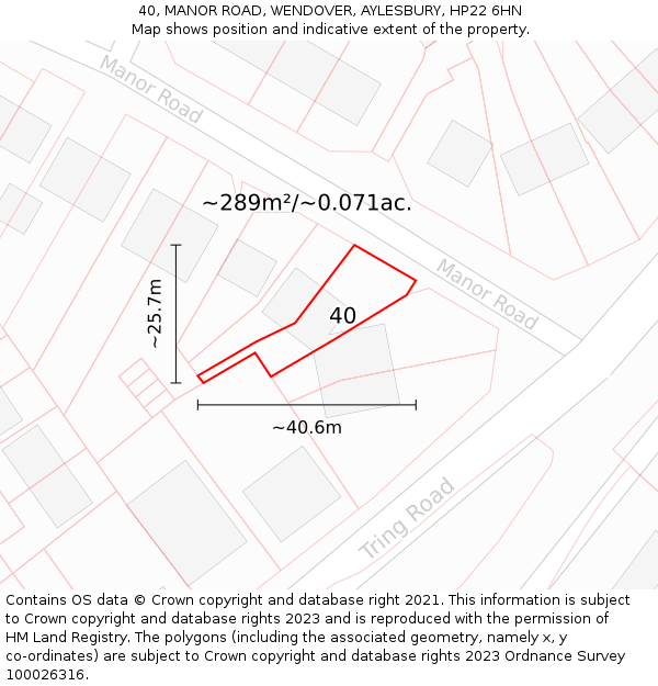 40, MANOR ROAD, WENDOVER, AYLESBURY, HP22 6HN: Plot and title map