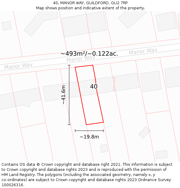 40, MANOR WAY, GUILDFORD, GU2 7RP: Plot and title map