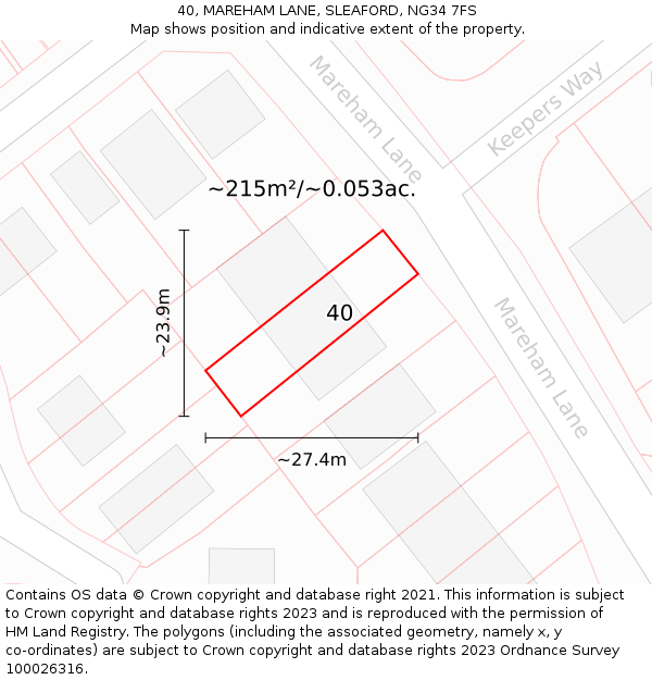 40, MAREHAM LANE, SLEAFORD, NG34 7FS: Plot and title map