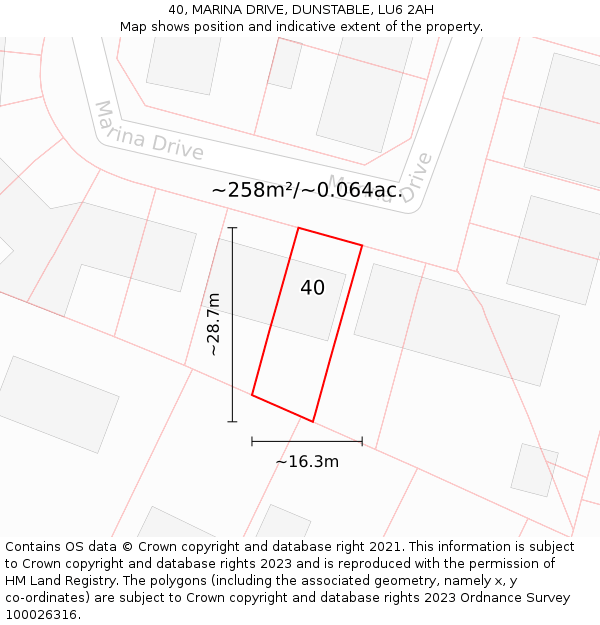 40, MARINA DRIVE, DUNSTABLE, LU6 2AH: Plot and title map