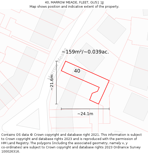 40, MARROW MEADE, FLEET, GU51 1JJ: Plot and title map