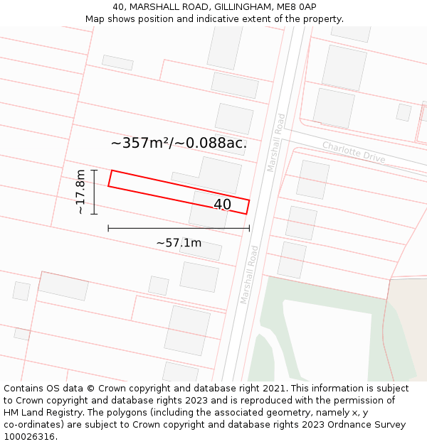 40, MARSHALL ROAD, GILLINGHAM, ME8 0AP: Plot and title map