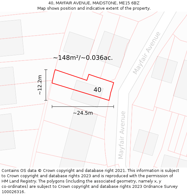 40, MAYFAIR AVENUE, MAIDSTONE, ME15 6BZ: Plot and title map